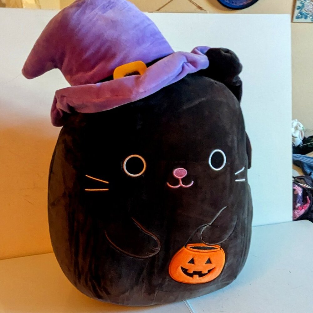 NWT Spooky Calio 16" Black Cat Squishmallows Witch Hat JOL Halloween Plush HTF